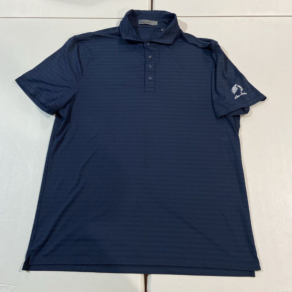 G/FORE Men's Striped Performance Golf Polo Shirt Navy Blue Size XL Las Sendas